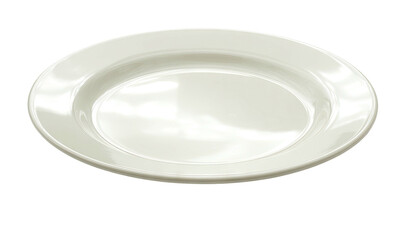 Glossy, off-white, round plate on a dark background