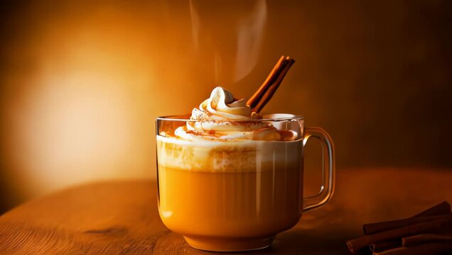spice latte with cinnamon sticks