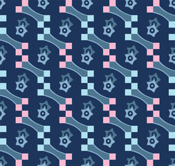 Japanese Flower Motif Zigzag Square Vector Seamless Pattern