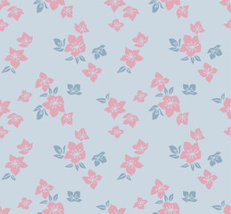 Japanese Pretty Flower Leaf Fall Vector Seamless Pattern