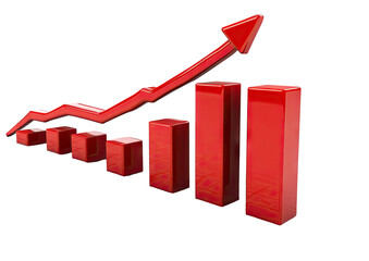 Red bar chart with upward arrow, symbol of growth