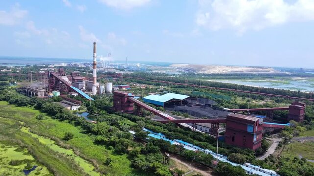 aerial view of indian factory. iron ore fines into pellets factory aerial view.