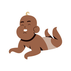 Сute Black Baby Boy Lying Down. Adorable African American Infant Character. Diversity and Childhood Vector Illustration.