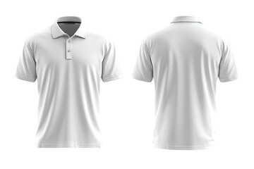 White polo shirt, front and back views, plain fabric