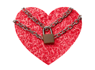 Locked Heart: Love Confined and Secured by Padlock and Chain isolated on a transparent background