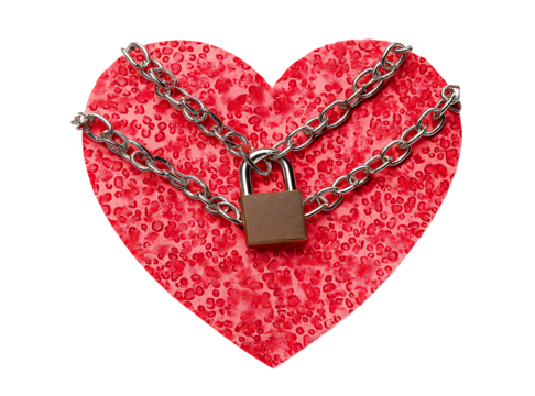 Locked Heart: Love Confined and Secured by Padlock and Chain isolated on a transparent background - Powered by Adobe