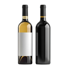 Two wine bottles, one red, one white, against black