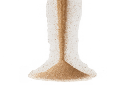 Sand pouring down, forming pile on transparent background, symbolizing time passing or duration