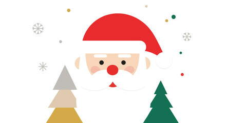 A festive winter holiday greeting card design featuring a jolly Santa Claus face in a modern flat illustration style