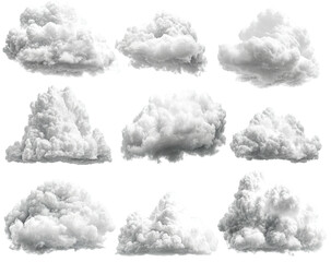 Fluffy, cumulus-like clouds; isolated on a black background