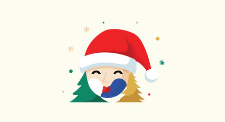 Celebrating Christmas in South Korea with a festive Santa hat and flag face paint in a charming flat design style