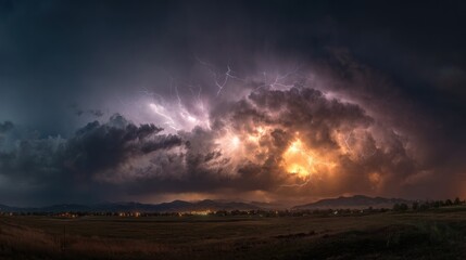 Storm clouds lightning rural landscape