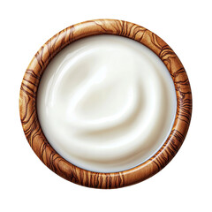 Creamy white substance in a round, swirled wood bowl, top view