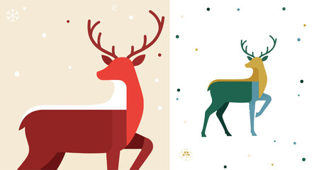 Collection of stylized reindeer in a minimalist flat vector graphic style for festive winter holiday design