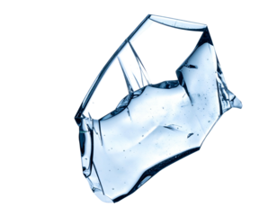 A fragmented, translucent blue shard against a stark black background