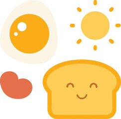 Sunny breakfast scene silhouette with toast, egg, and smiling face, perfect for morning designs.