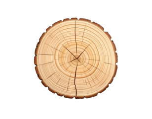 Overhead shot reveals wood slab, showcasing growth rings, texture, and radial cracks