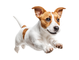 Energetic Jack Russell Terrier Puppy Jumping isolated on a transparent background