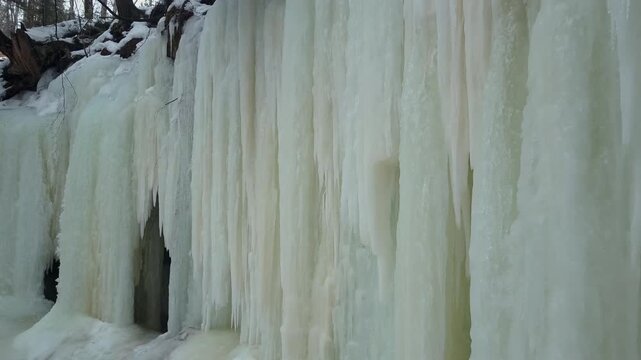 The Eben Ice Caves, Rock River Canyon Ice Caves Near Eben Junction In Michigan's Upper Peninsula. Zoom In Shot