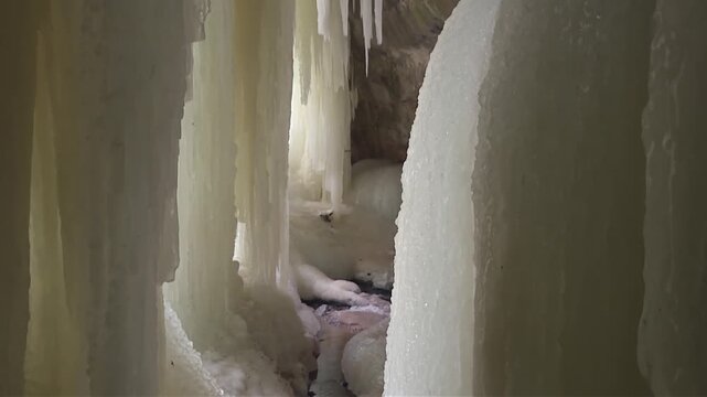 Interior Of Eben Ice Caves Near Eben Junction In Michigan's Upper Peninsula. Tilt-up Shot