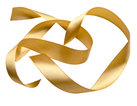 Golden ribbon with flowing curves, elegant, isolated against a solid black backdrop