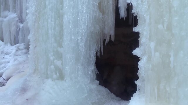 Close-up View Of The Dramatic Icicles At Eben Ice Caves In Michigan's Upper Peninsula.