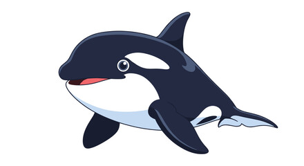 Cartoon Orca Whale Smiling and Swimming in the Ocean.