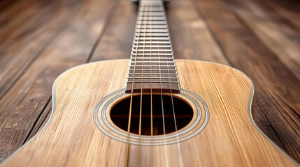 Obraz premium Beautiful guitar with wooden texture and soft shadows creating calm atmosphere