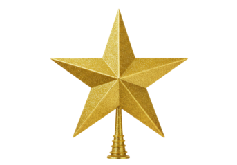 Isolated golden star tree topper for holiday decor shining in season of happiness & joy