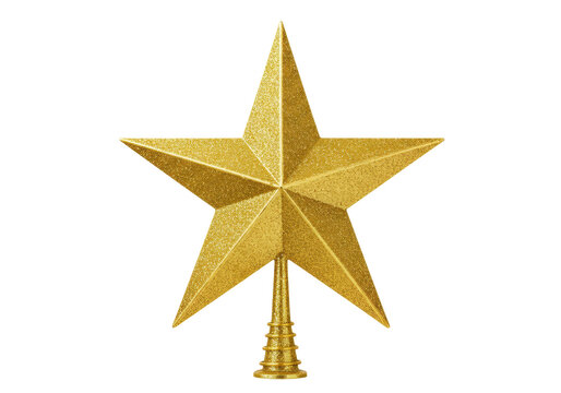 Isolated golden star tree topper for holiday decor shining in season of happiness & joy