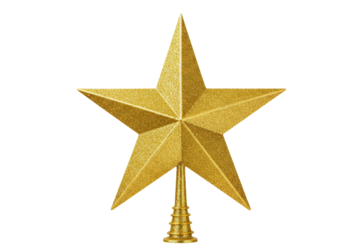 Isolated golden star tree topper for holiday decor shining in season of happiness & joy - Powered by Adobe
