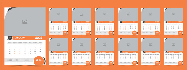 Modern 2026 Calendar Template – Printable  Editable 2026 calendar template wall calendar