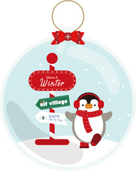 아기펭귄과 산타마을 이정표 오너먼트