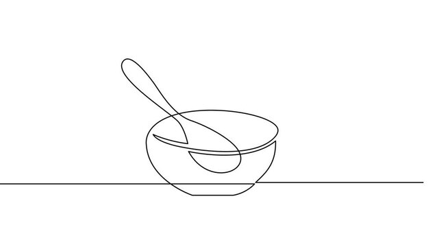 Bowl with Spoon - Continuous Line Drawing