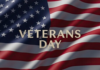 Photo of waving american flag with veterans day text overlay, a patriotic tribute to honor military veterans and their service to the united states of america