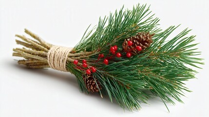Festive pine bundle isolated on white background