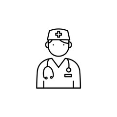 Fototapeta premium Doctor with stethoscope wearing scrubs and cap in minimal style 