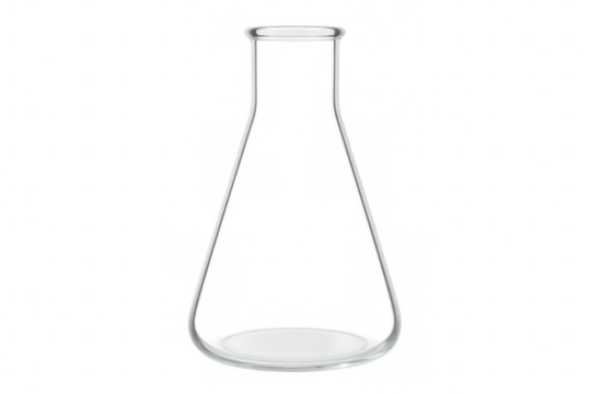 Erlenmeyer flask, empty transparent glass scientific laboratory glassware for chemistry experiments and research
