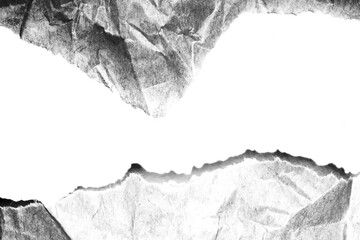 Abstract grunge black and white distressed texture torn ripped crumpled paper card overlay...