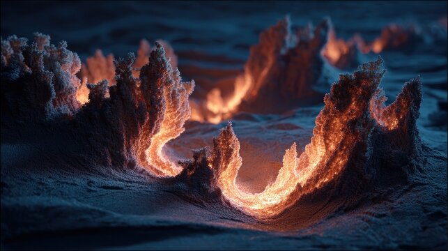 Abstract landscape of glowing, textured formations