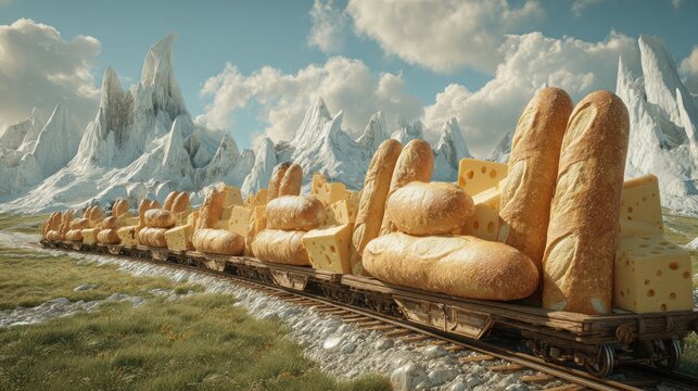 Bread cheese train landscape