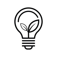 Outline illustration of a light bulb with a green leaf inside