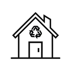 Simple house outline with recycling symbol in black and white