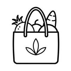 Outline illustration of an eco friendly bag filled with fresh vegetables