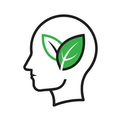Human head silhouette with leaf accents for branding and design