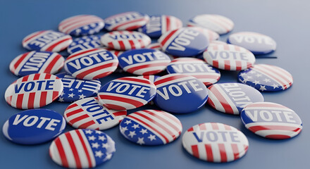 Fototapeta premium Vote for America Patriotic Election Buttons Representing Democracy and Civic Engagement