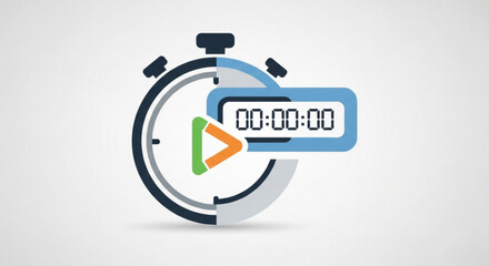 Illustration of a stopwatch with a play button and timer the design is clean and modern for presentations