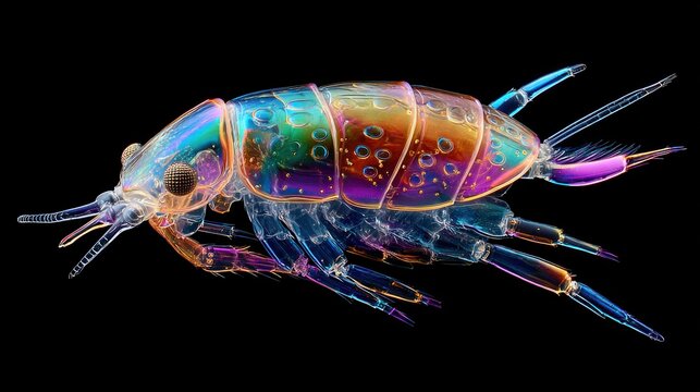 Colorful water flea microscopic view