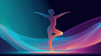Naklejka premium Yoga silhouette with colorful light waves