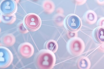 Fototapeta premium Network of user icons connected by lines on a colorful background representing social interaction and digital communication